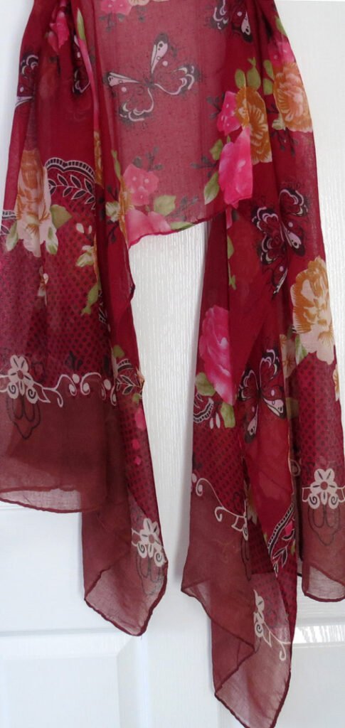 Butterfly and Flower Print Hijab - Maroon