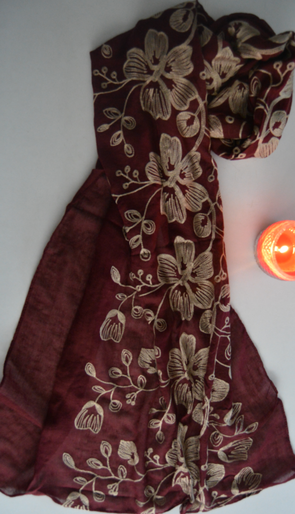 Embroidered Hijab - Burgundy