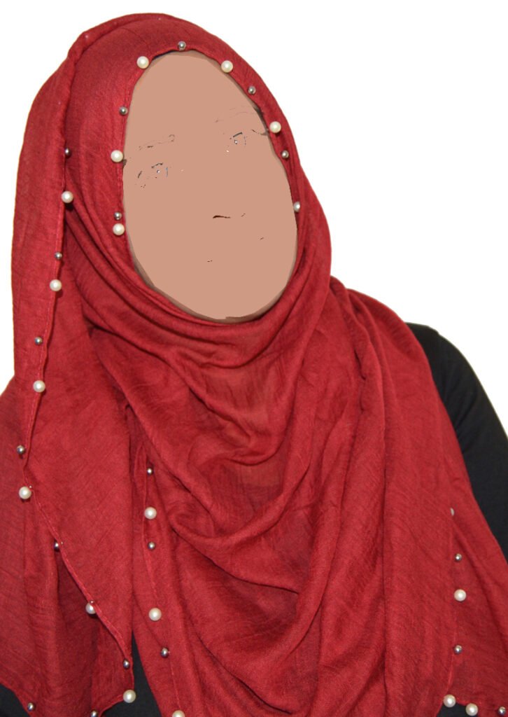 Hijab with Pearl and Bead Trim - Red