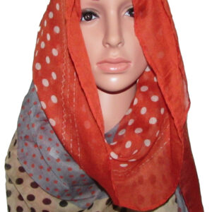 Three-coloured Spotted Hijab - Red, Grey & Beige