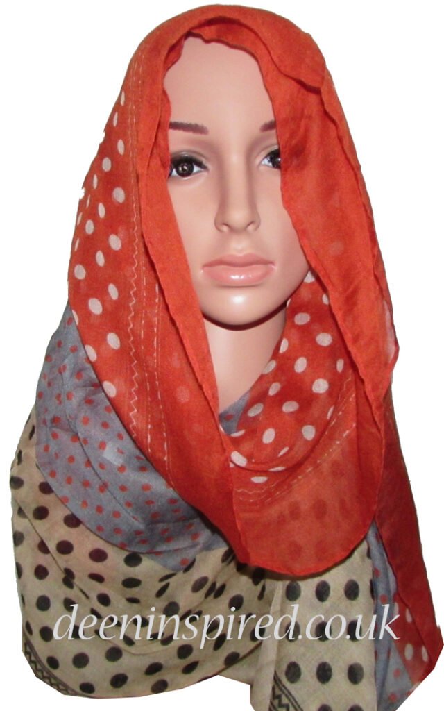 Three-coloured Spotted Hijab - Red, Grey & Beige