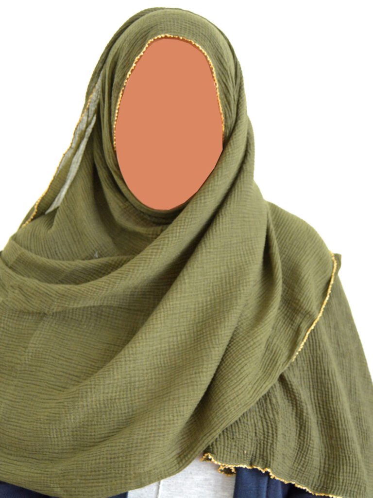 Crinkle Hijab with Gold Edge – Khaki